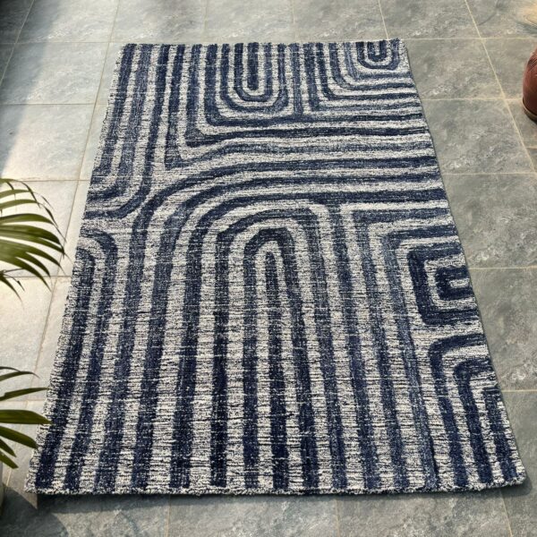Navy  Geometrical Wool Hand Tufted Carpet