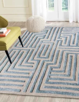 Teal/Beige Geometrical Wool Hand Tufted Carpet