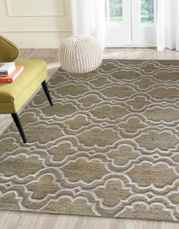 Beige Geometrical Wool Hand Tufted Carpet