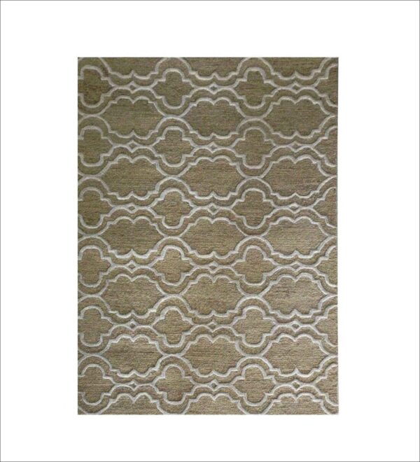 Beige Geometrical Wool Hand Tufted Carpet - Image 2