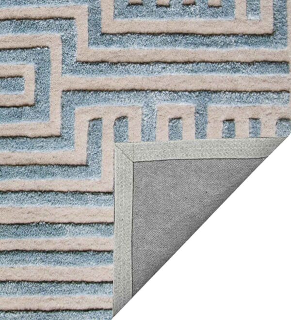 Teal/Beige Geometrical Wool Hand Tufted Carpet - Image 3