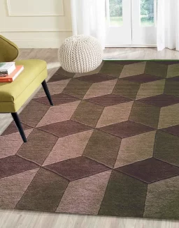 Beige Geometrical WooHand Tufted Carpet
