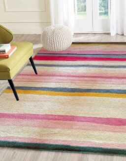 Beige Multi Stripes Wool Hand Tufted Carpet
