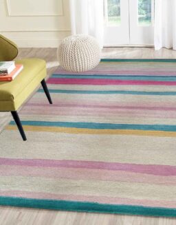 Beige Stripes Wool Hand Tufted Carpet