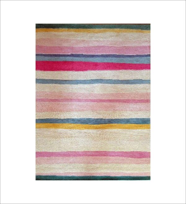 Beige Multi Stripes Wool Hand Tufted Carpet - Image 2