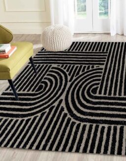 Black Geometrical Wool Hand Tufted Carpet