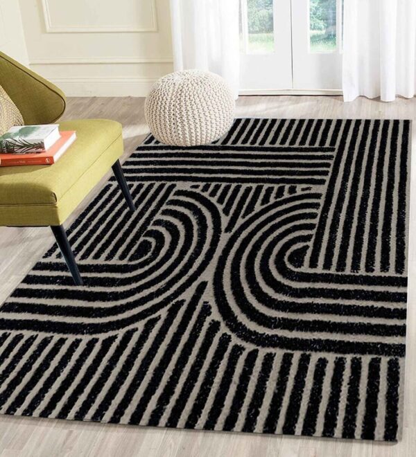 Black Geometrical Wool Hand Tufted Carpet