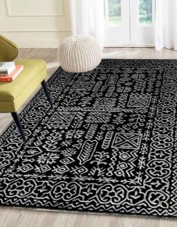 Black Geometrical Wool Hand Tufted Carpet