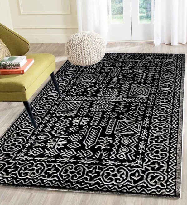 Black Geometrical Wool Hand Tufted Carpet