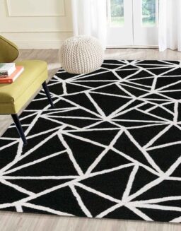 Black Geometrical Wool Hand Tufted Carpet