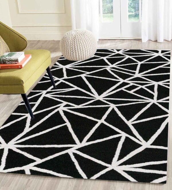 Black Geometrical Wool Hand Tufted Carpet