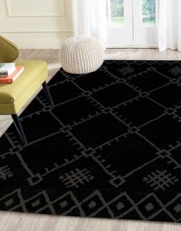 Black Geometrical Wool Hand Tufted Carpet