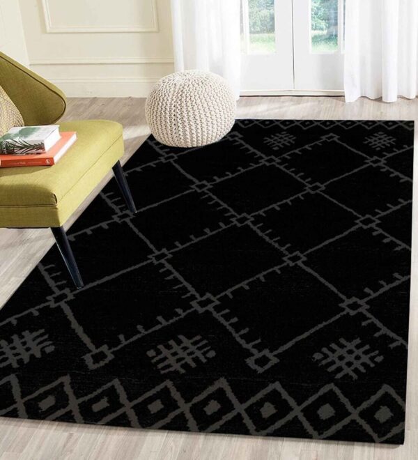 Black Geometrical Wool Hand Tufted Carpet