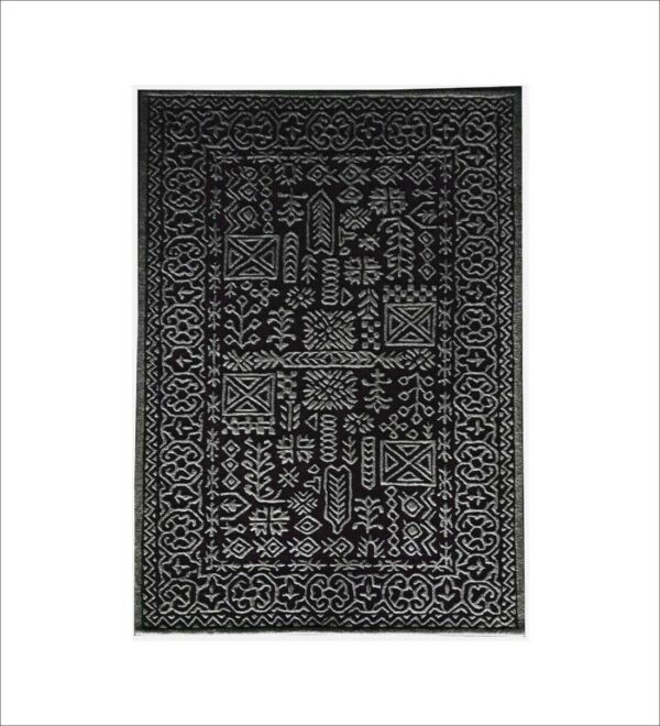 Black Geometrical Wool Hand Tufted Carpet - Image 2