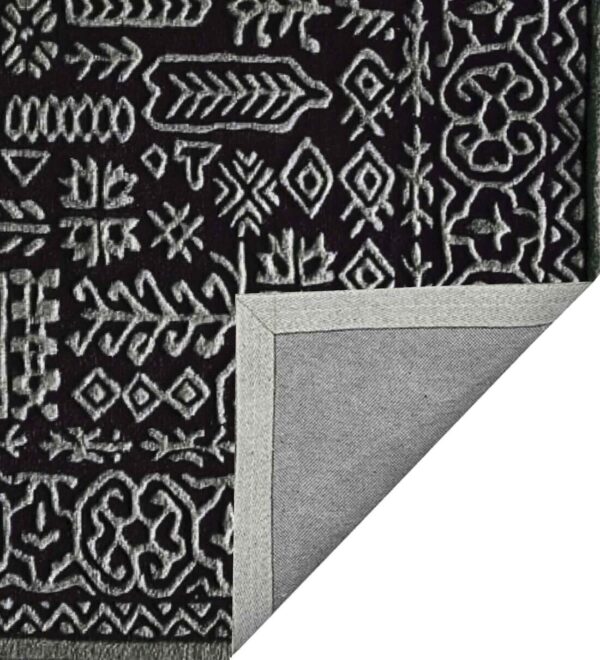 Black Geometrical Wool Hand Tufted Carpet - Image 3