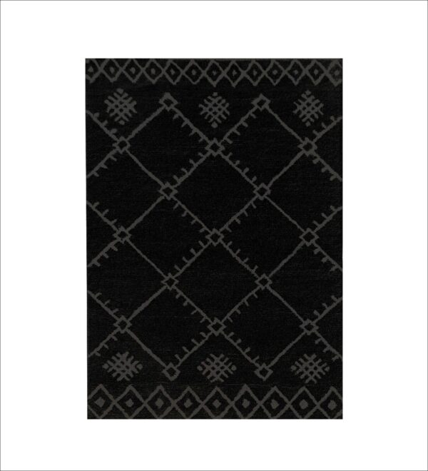 Black Geometrical Wool Hand Tufted Carpet - Image 2