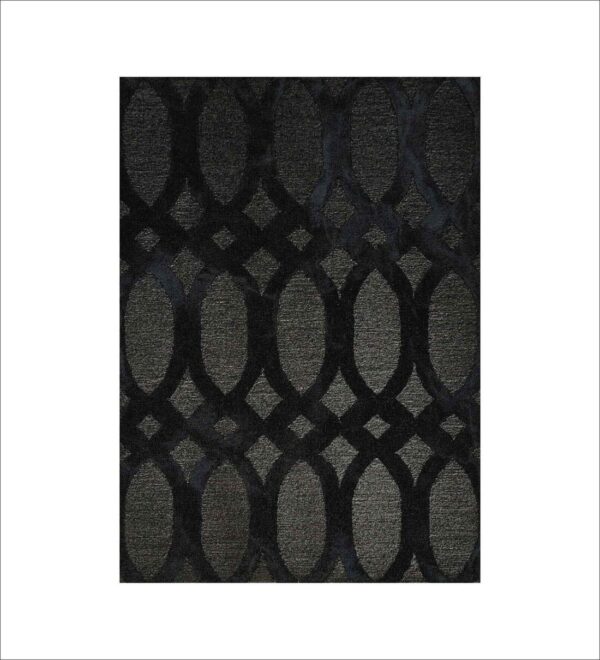 Black Geometrical Wool Hand Tufted Carpet - Image 2