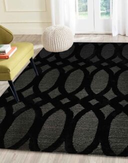 Black Geometrical Wool Hand Tufted Carpet