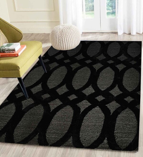 Black Geometrical Wool Hand Tufted Carpet