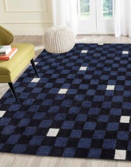 Blue Geometrical Wool Hand Tufted Carpet