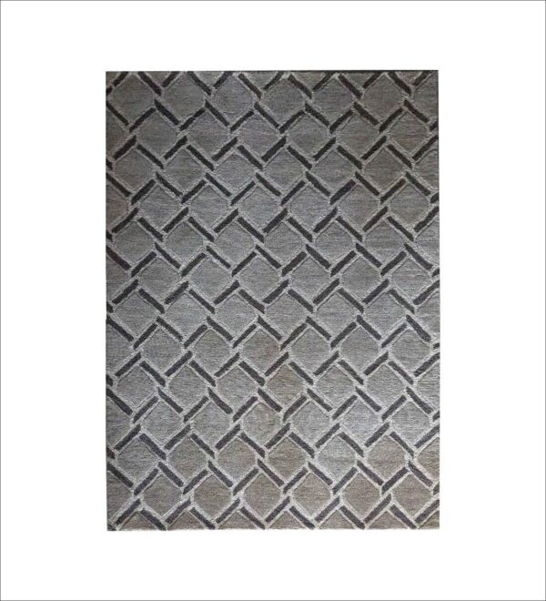 Grey Geometrical Wool Hand Tufted Carpet - Image 2