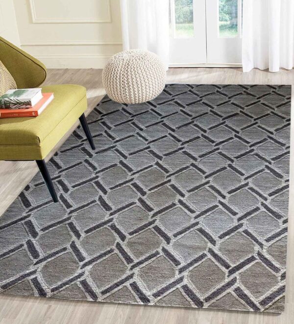 Grey Geometrical Wool Hand Tufted Carpet