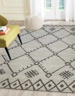 Grey Geometrical Wool Hand Tufted Carpet