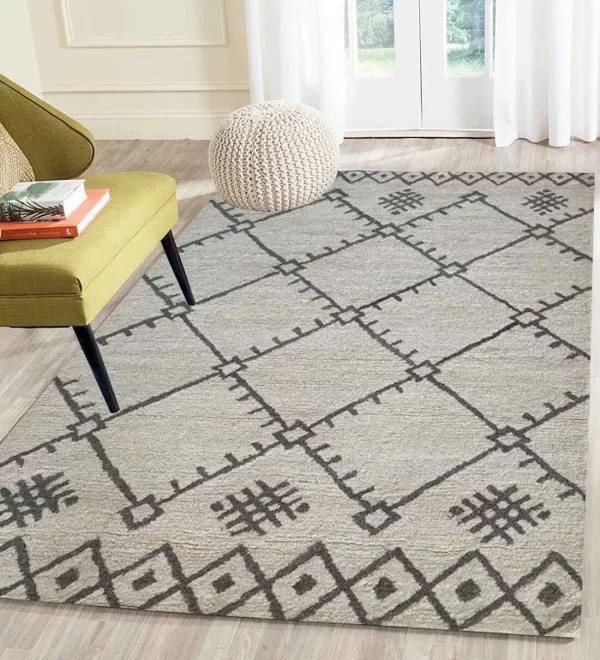 Grey Geometrical Wool Hand Tufted Carpet