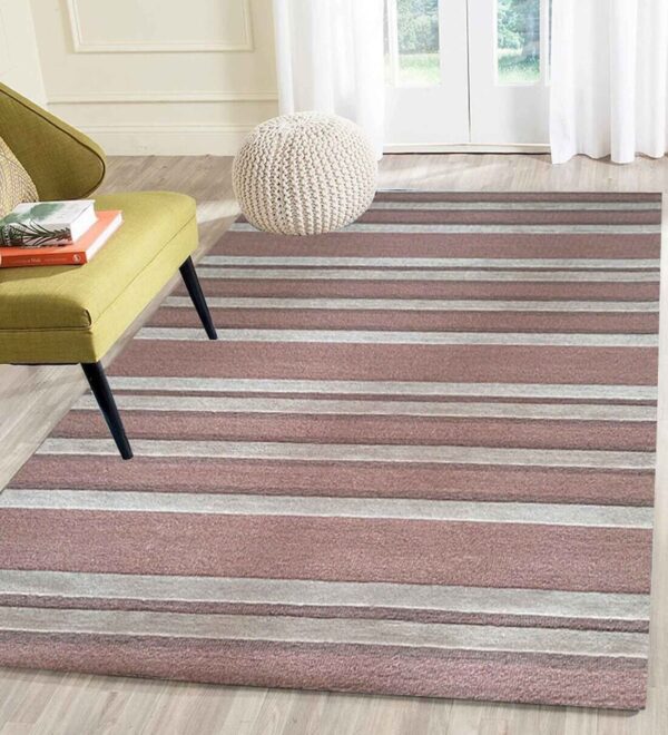 Pink Stripes Wool Hand Tufted Carpet