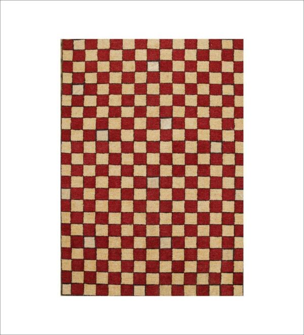 Red Geometrical Wool Hand Tufted Carpet - Image 2