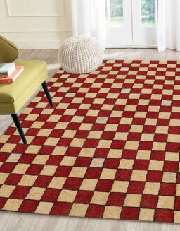 Red Geometrical Wool Hand Tufted Carpet