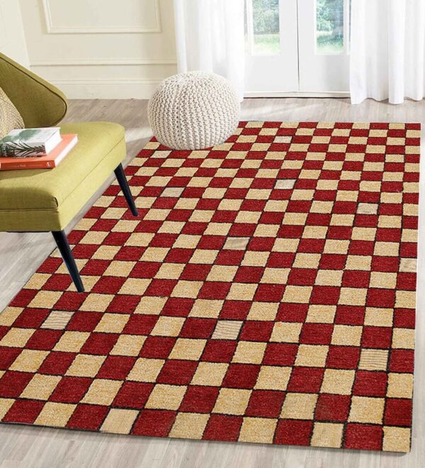 Red Geometrical Wool Hand Tufted Carpet