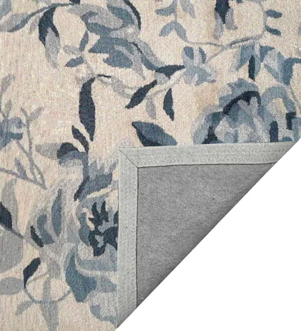 Beige Teal Floral Wool Hand Tufted Carpet - Image 3
