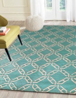 Teal Geometrical Wool Hand Tufted Carpet