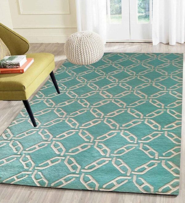 Teal Geometrical Wool Hand Tufted Carpet