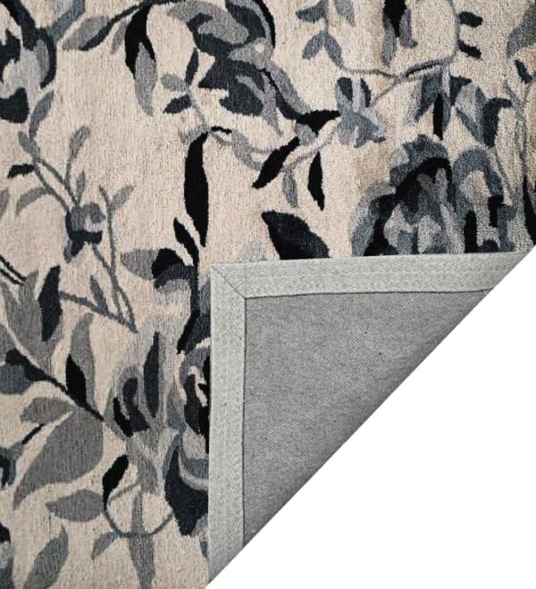 Cream Black Floral Wool Hand Tufted Carpet - Image 3