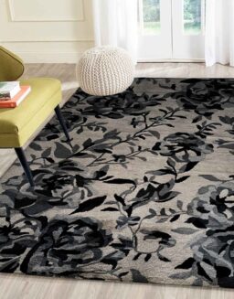Cream Black Floral Wool Hand Tufted Carpet