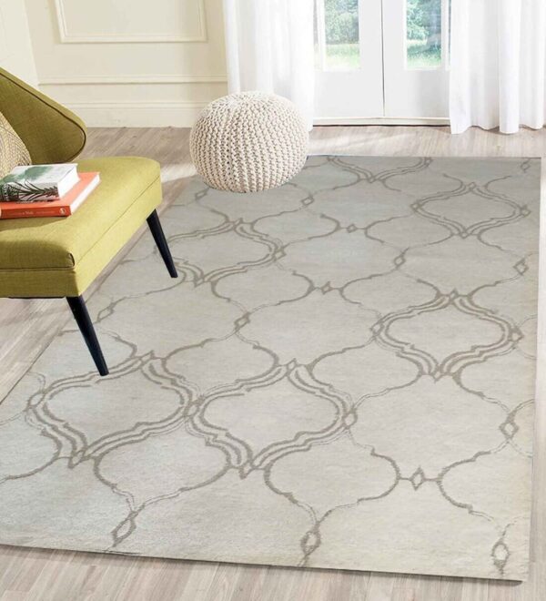Beige Geometrical Wool Hand Tufted Carpet