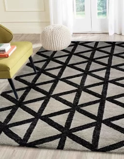 Beige Geometrical Wool Hand Tufted Carpet