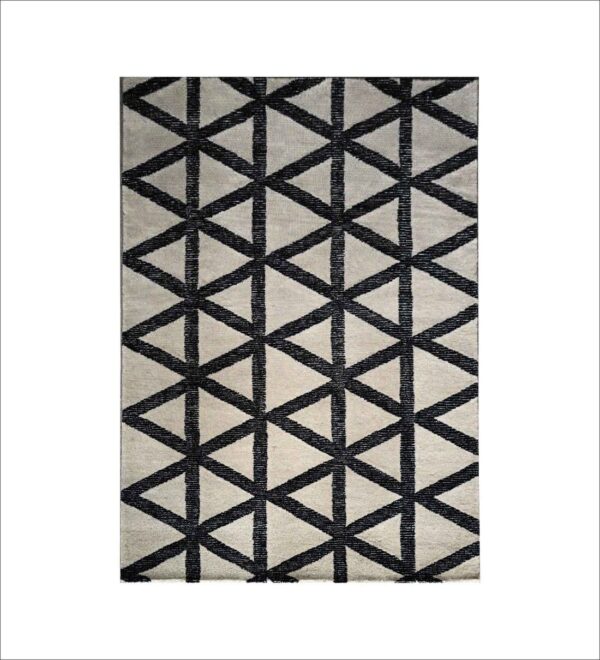 Beige Geometrical Wool Hand Tufted Carpet - Image 2