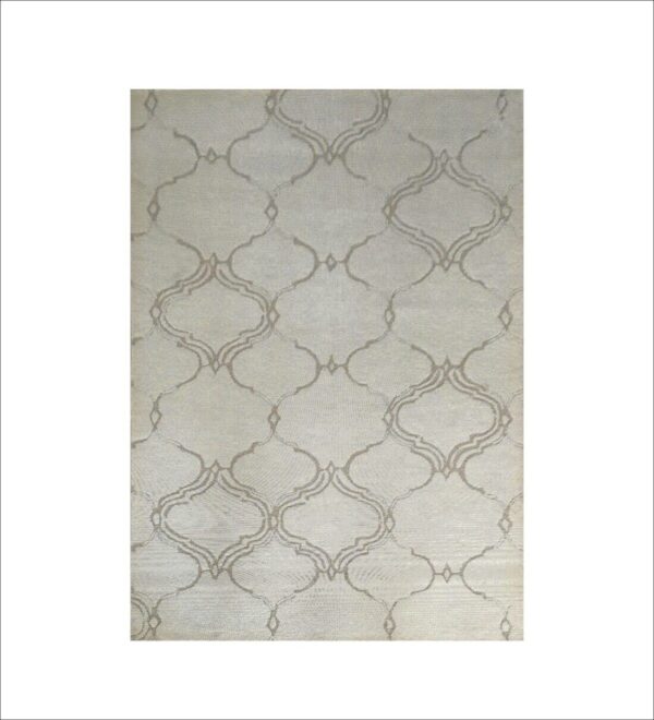 Beige Geometrical Wool Hand Tufted Carpet - Image 2